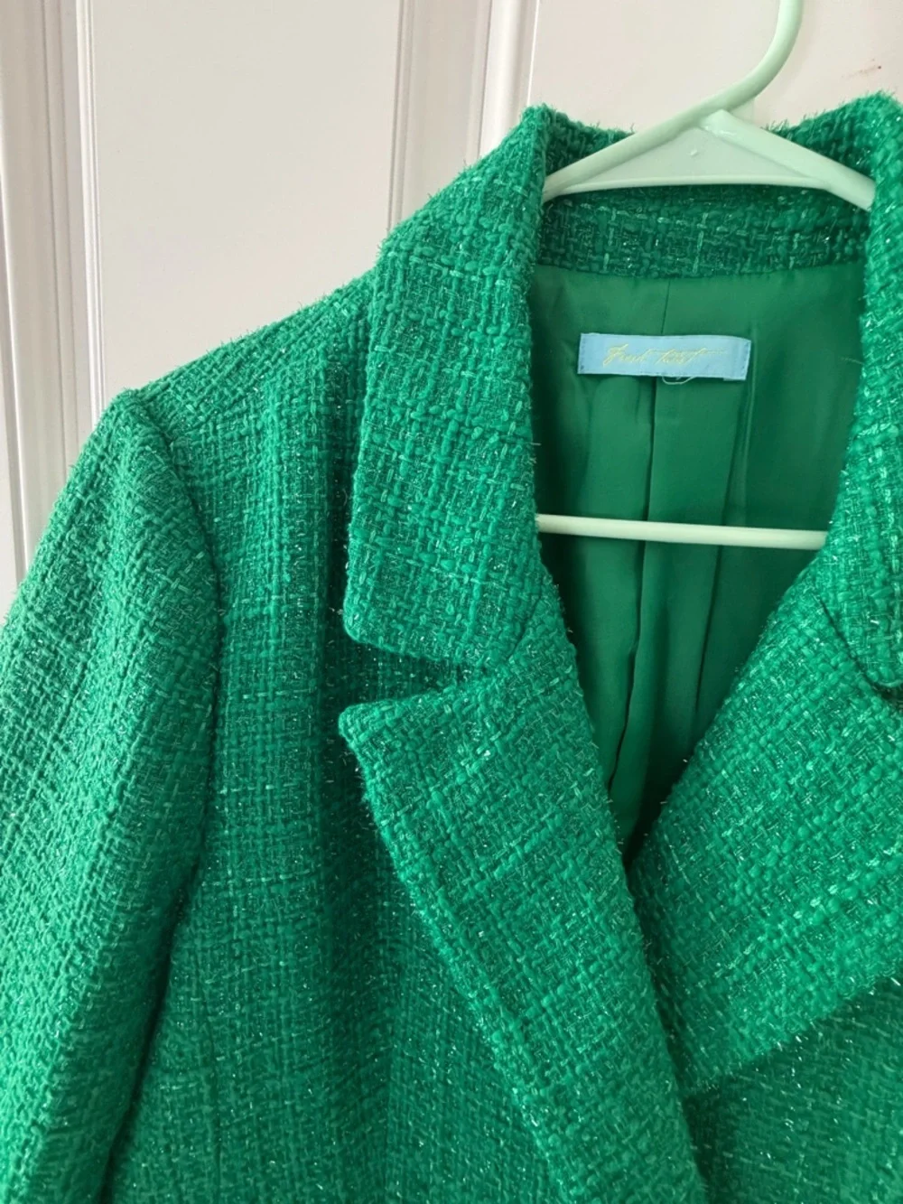 Emerald Green Tweed Double-Breasted Blazer Jacket